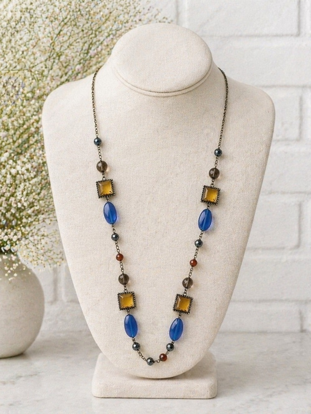Lia Sophia Horizon Blue and Yellow Long Beaded Necklace